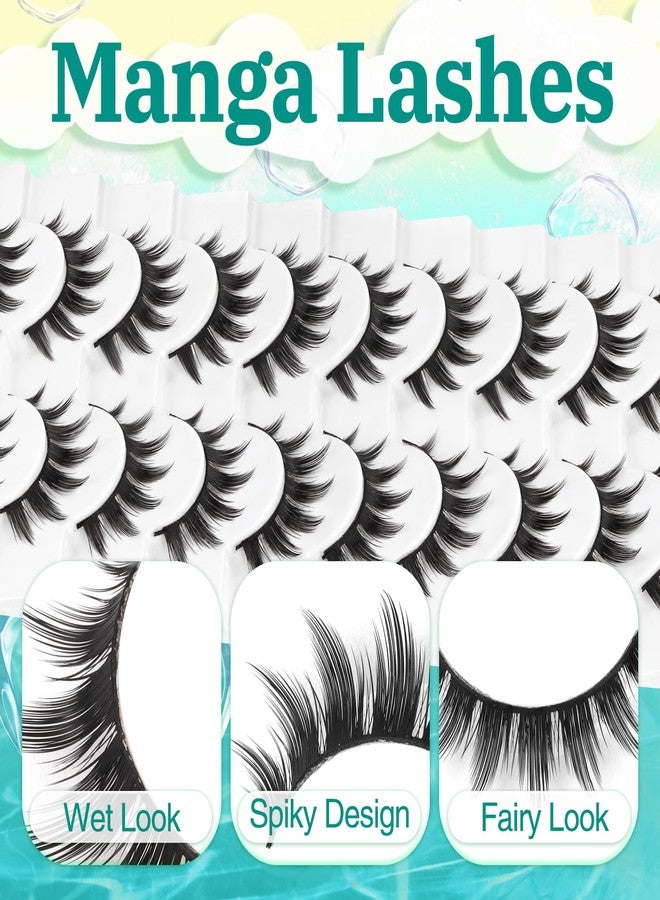 Fyonas Lashes Manga False Eyelashes 9-12mm Anime Lashes Strips C Curl Cosplay Fake Eyelashes 10 Pairs Thick Spiky Faux Mink Lashes Natural Look (FM02) - Image 2